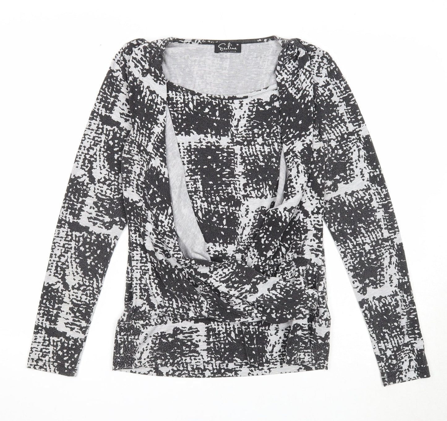 Ecoline Womens Grey Geometric Polyester Basic Blouse Size M Round Neck