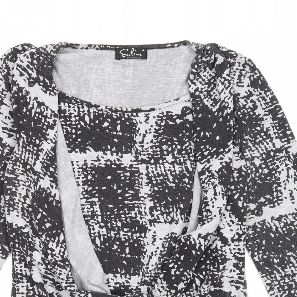 Ecoline Womens Grey Geometric Polyester Basic Blouse Size M Round Neck