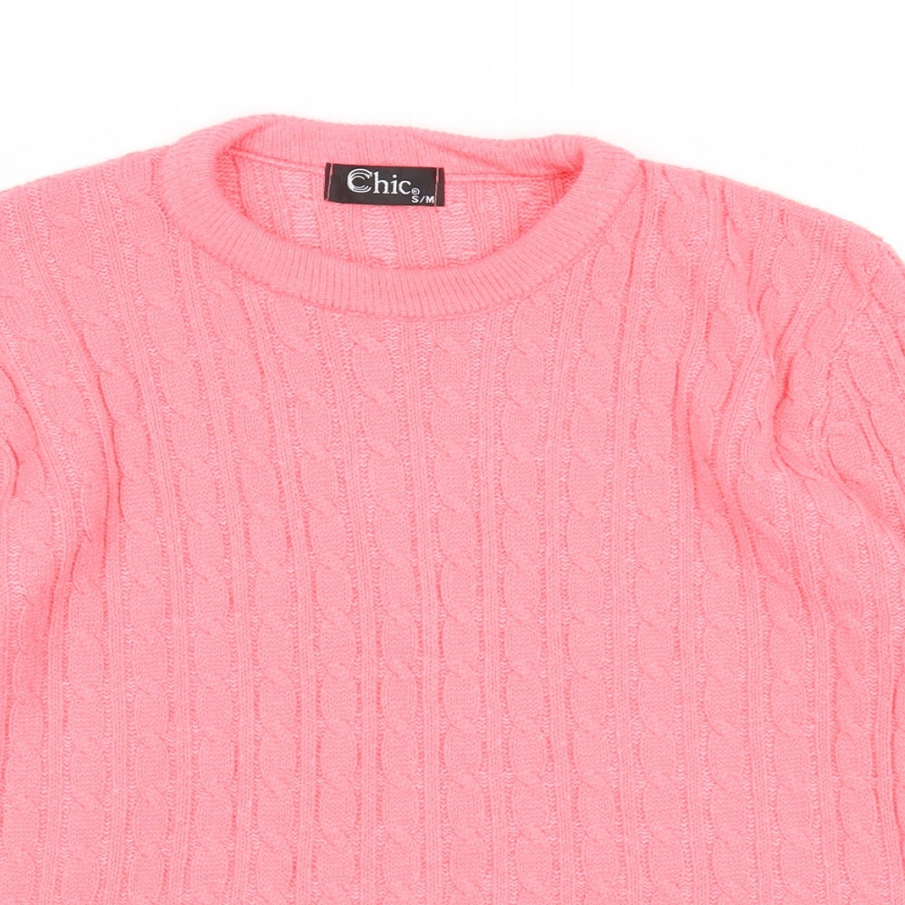 CHIC Womens Pink Round Neck Acrylic Pullover Jumper Size S