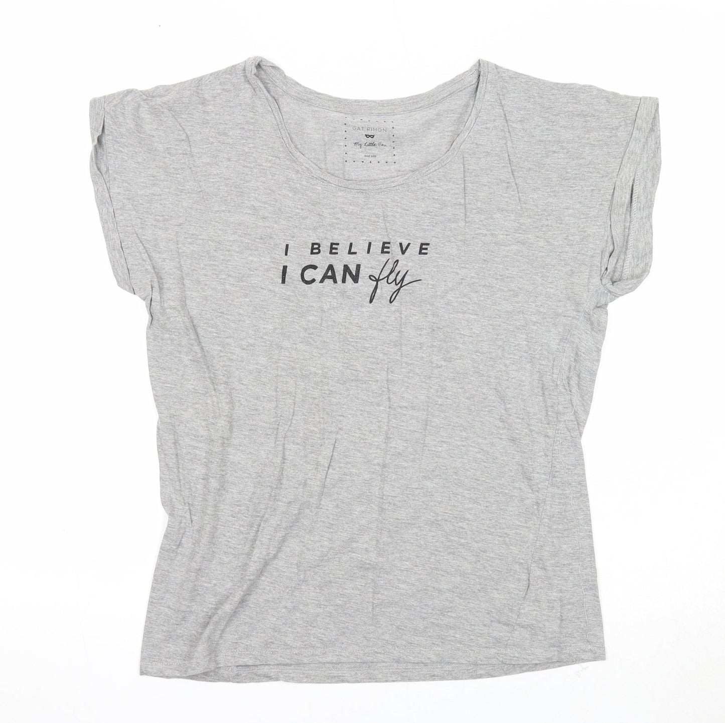 Gat Rimon Womens Grey Cotton Basic T-Shirt One Size Round Neck - I Believe I Can Fly