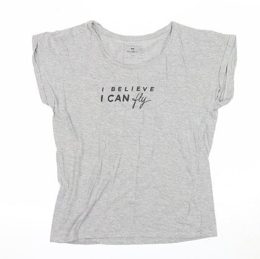 Gat Rimon Womens Grey Cotton Basic T-Shirt One Size Round Neck - I Believe I Can Fly