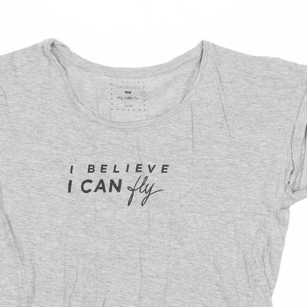 Gat Rimon Womens Grey Cotton Basic T-Shirt One Size Round Neck - I Believe I Can Fly