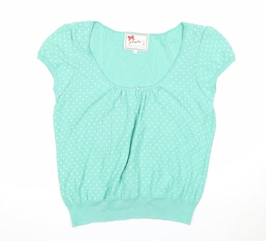 Debenhams Womens Green Scoop Neck Polka Dot Cotton Pullover Jumper Size 16