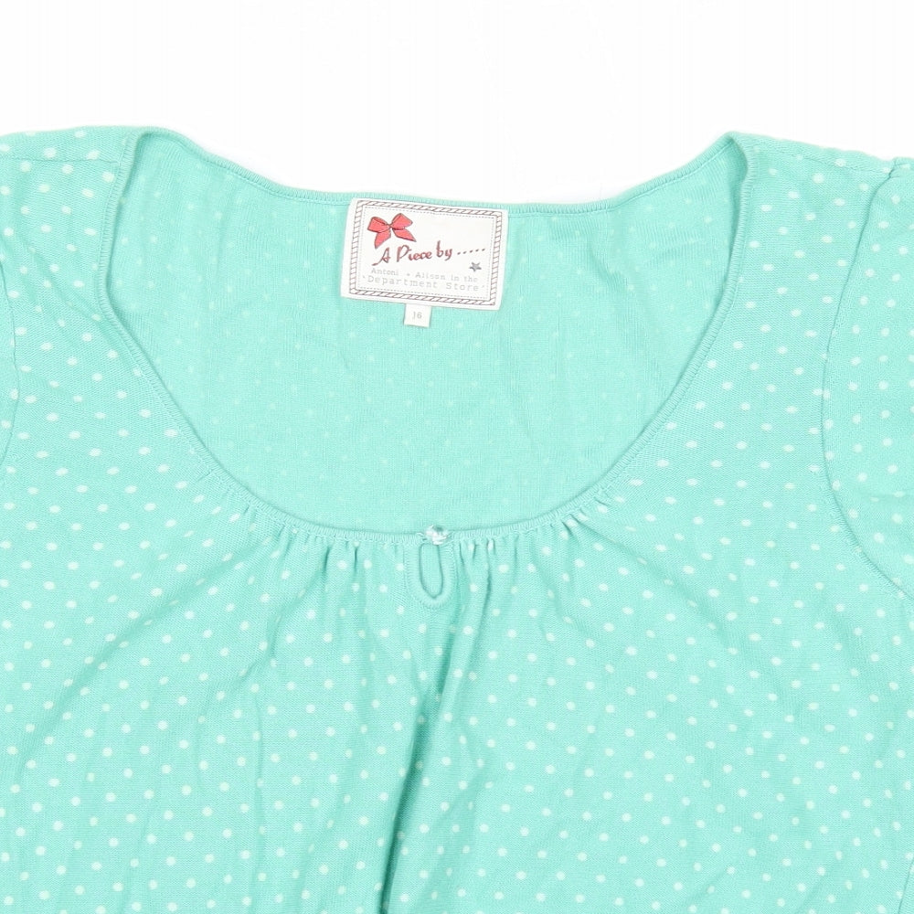 Debenhams Womens Green Scoop Neck Polka Dot Cotton Pullover Jumper Size 16