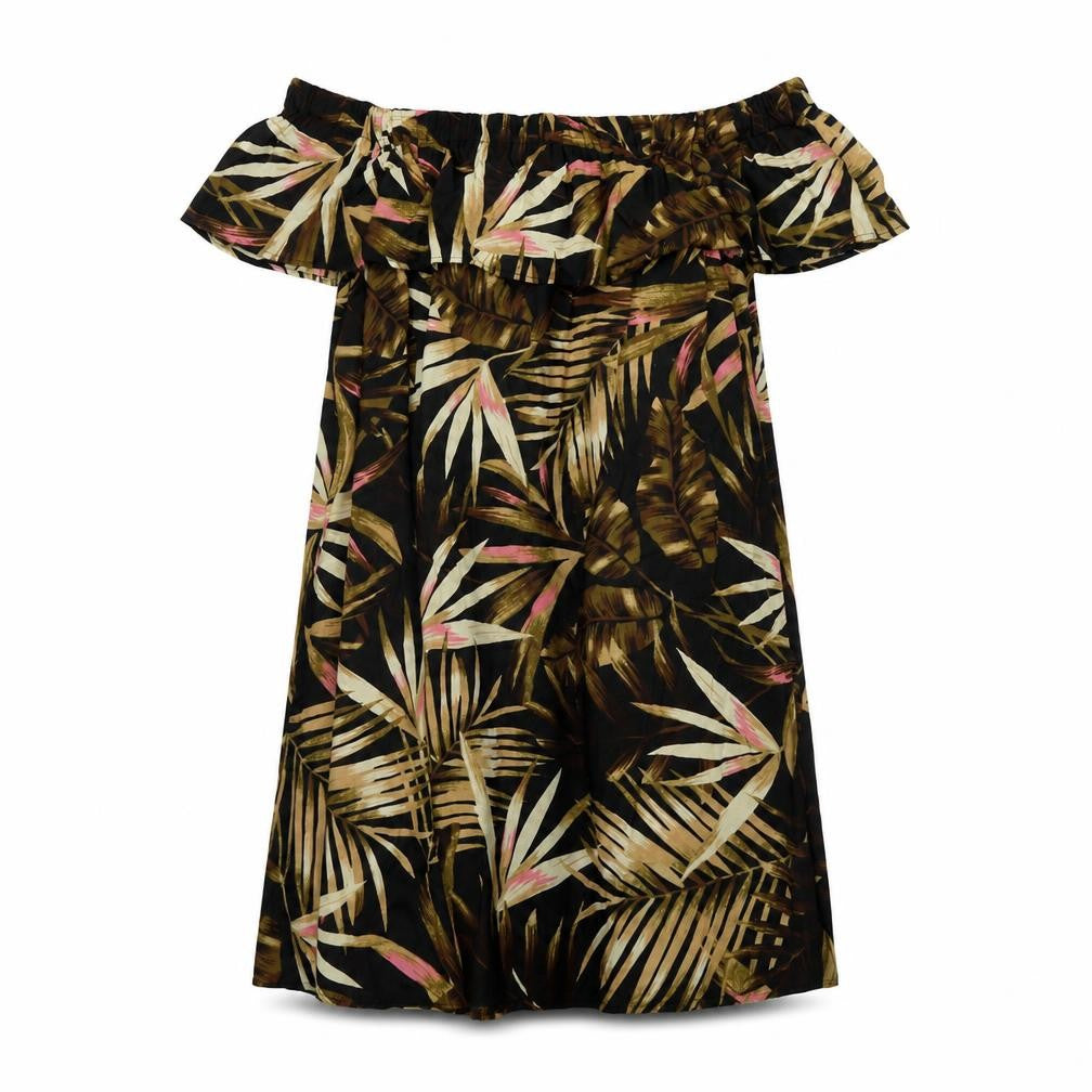 Studio Womens Black Floral Viscose A-Line Size 12 Off the Shoulder Pullover