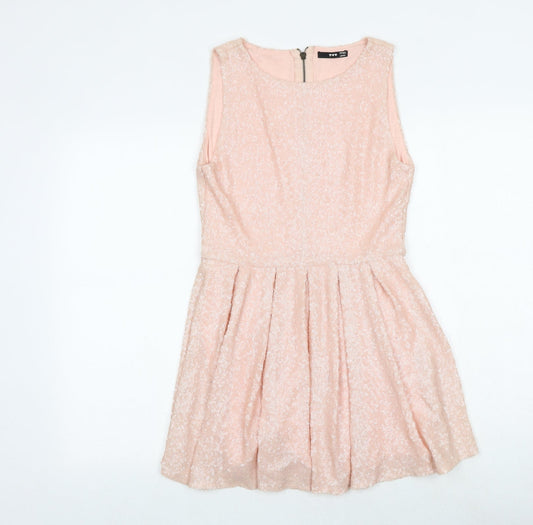 TNFC Womens Pink Polyester Fit & Flare Size M Round Neck Zip