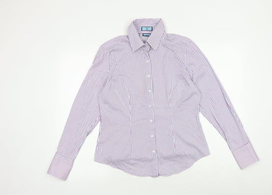Jermyn Street Womens Multicoloured Striped Cotton Basic Button-Up Size 14 Collared
