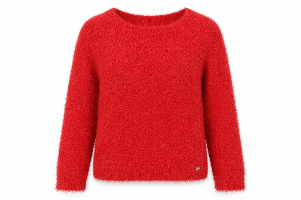 Only Womens Red Round Neck Herringbone Polyester Pullover Jumper Size L