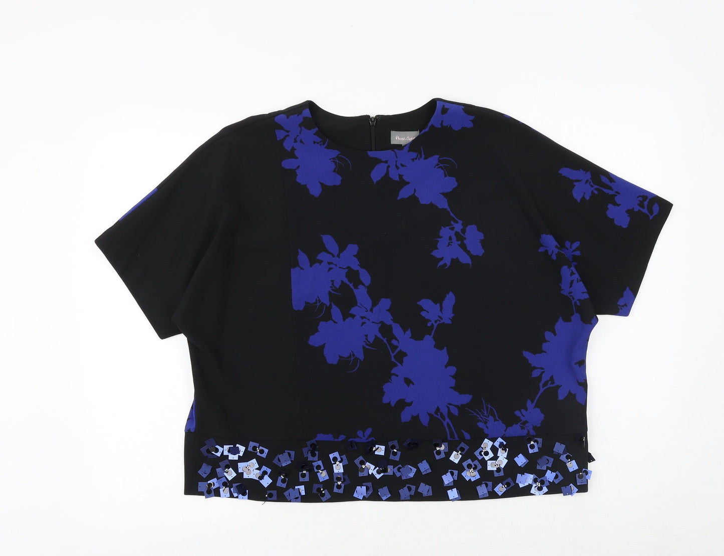 Phase Eight Womens Black Geometric Polyester Basic Blouse Size S Round Neck