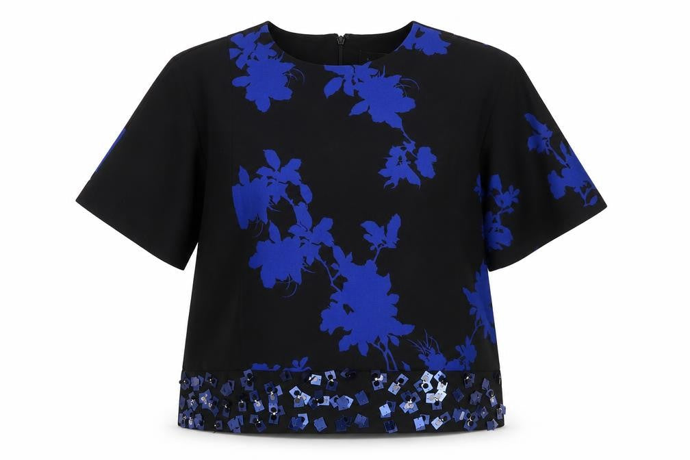 Phase Eight Womens Black Geometric Polyester Basic Blouse Size S Round Neck