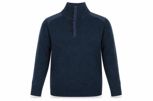 Black Label Mens Blue High Neck Acrylic Henley Jumper Size M Long Sleeve