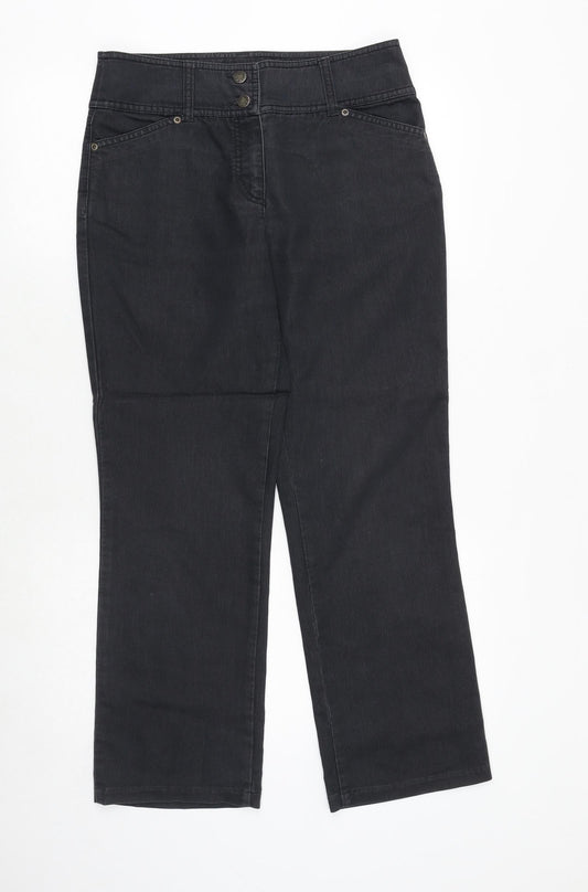 Marks and Spencer Womens Black Cotton Straight Jeans Size 10 Regular Button