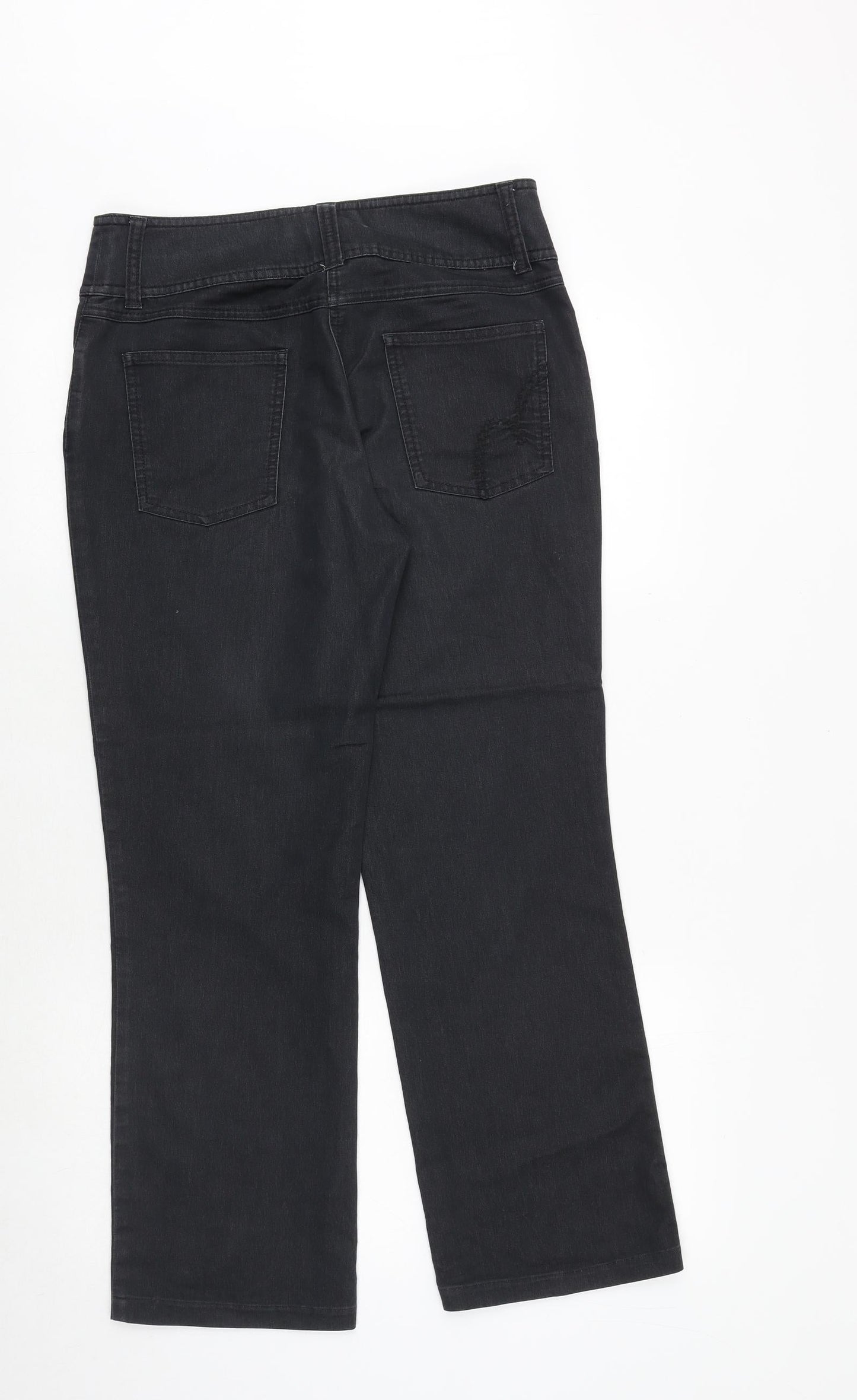 Marks and Spencer Womens Black Cotton Straight Jeans Size 10 Regular Button