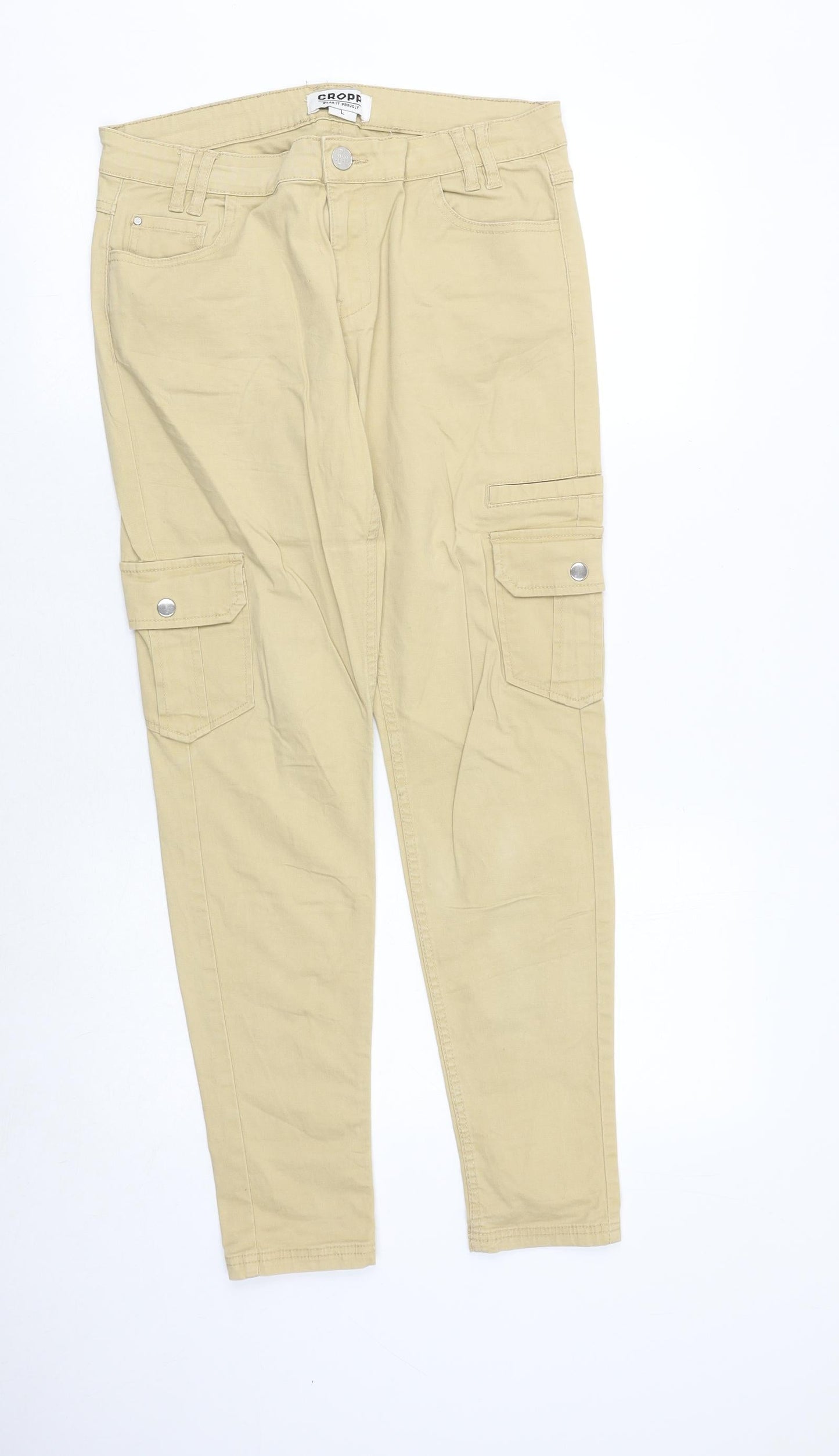 Cropp Womens Beige Polyester Cargo Trousers Size L Regular Zip