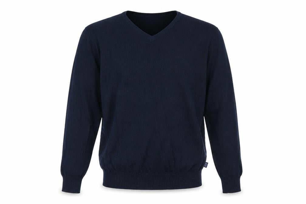 Russell Collection Mens Blue V-Neck Cotton Pullover Jumper Size XS Long Sleeve
