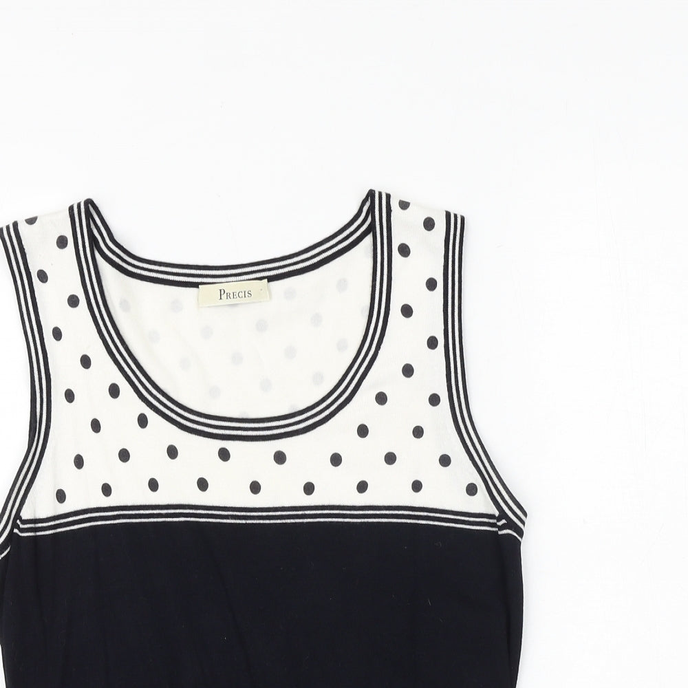Precis Womens Black Polka Dot Nylon Basic Tank Size S Round Neck