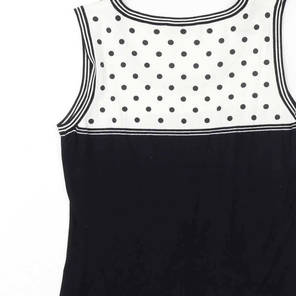 Precis Womens Black Polka Dot Nylon Basic Tank Size S Round Neck