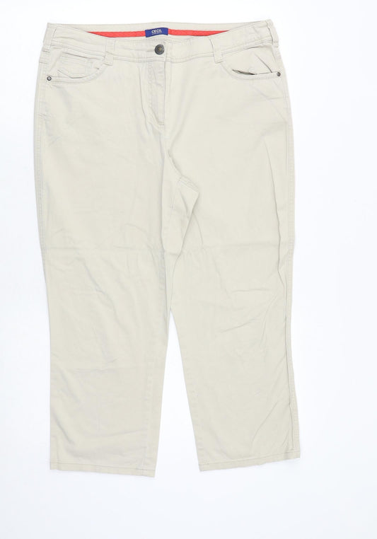 Cecil Womens Beige Polyester Cropped Trousers Size 34 in Regular Zip