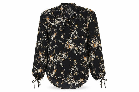 Miss Selfridge Womens Black Floral Polyester Basic Blouse Size 6 Round Neck