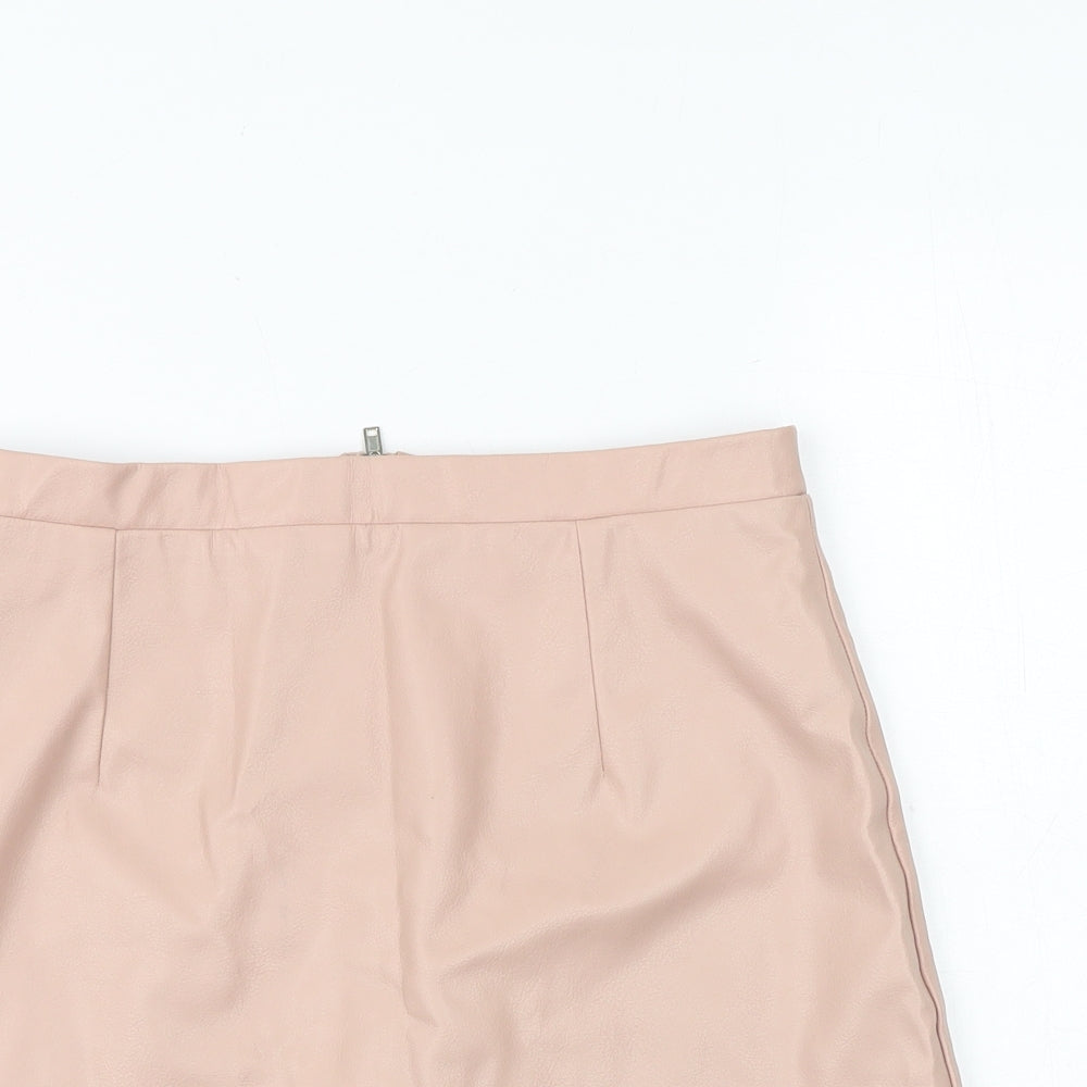 River Island Womens Pink Polyester A-Line Skirt Size 10 Zip