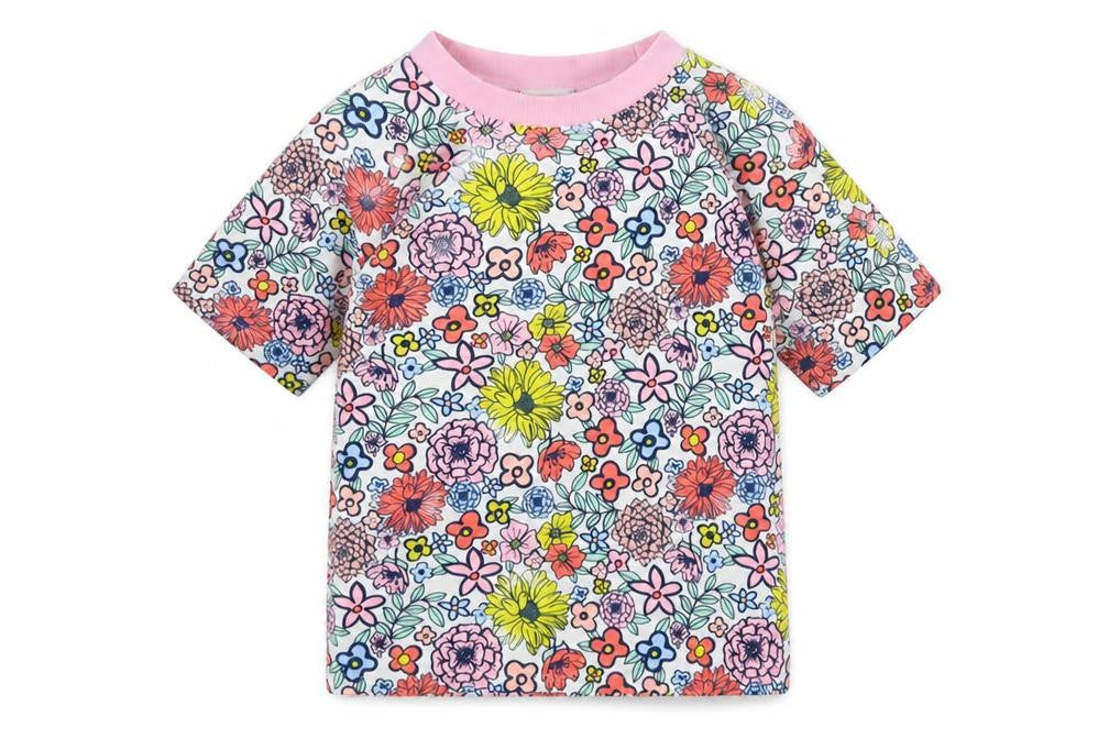 Crafted Girls Multicoloured Floral Polyester Basic T-Shirt Size 9-10 Years Round Neck Pullover