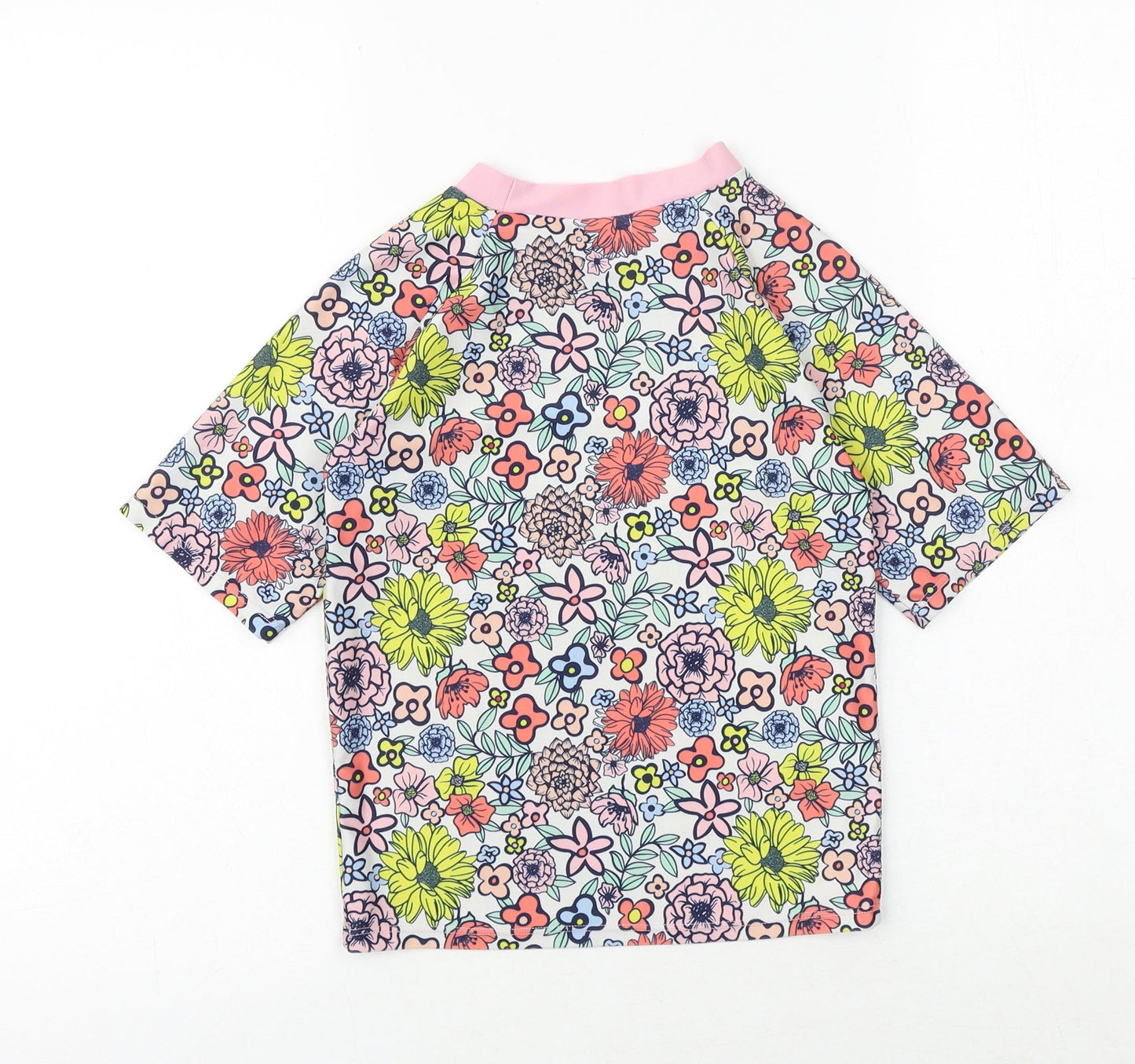 Crafted Girls Multicoloured Floral Polyester Basic T-Shirt Size 9-10 Years Round Neck Pullover