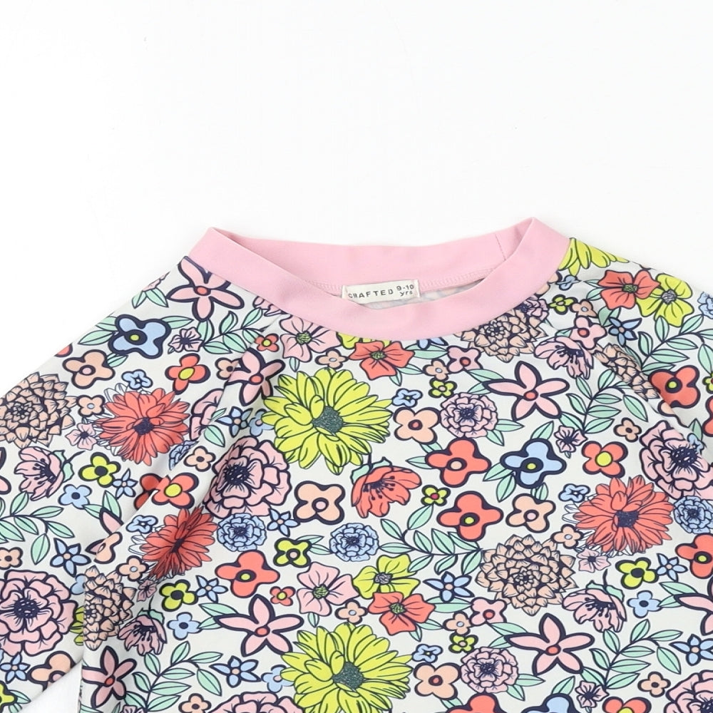 Crafted Girls Multicoloured Floral Polyester Basic T-Shirt Size 9-10 Years Round Neck Pullover