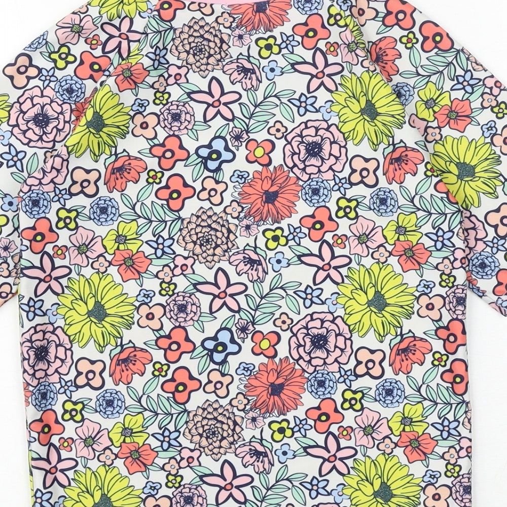 Crafted Girls Multicoloured Floral Polyester Basic T-Shirt Size 9-10 Years Round Neck Pullover