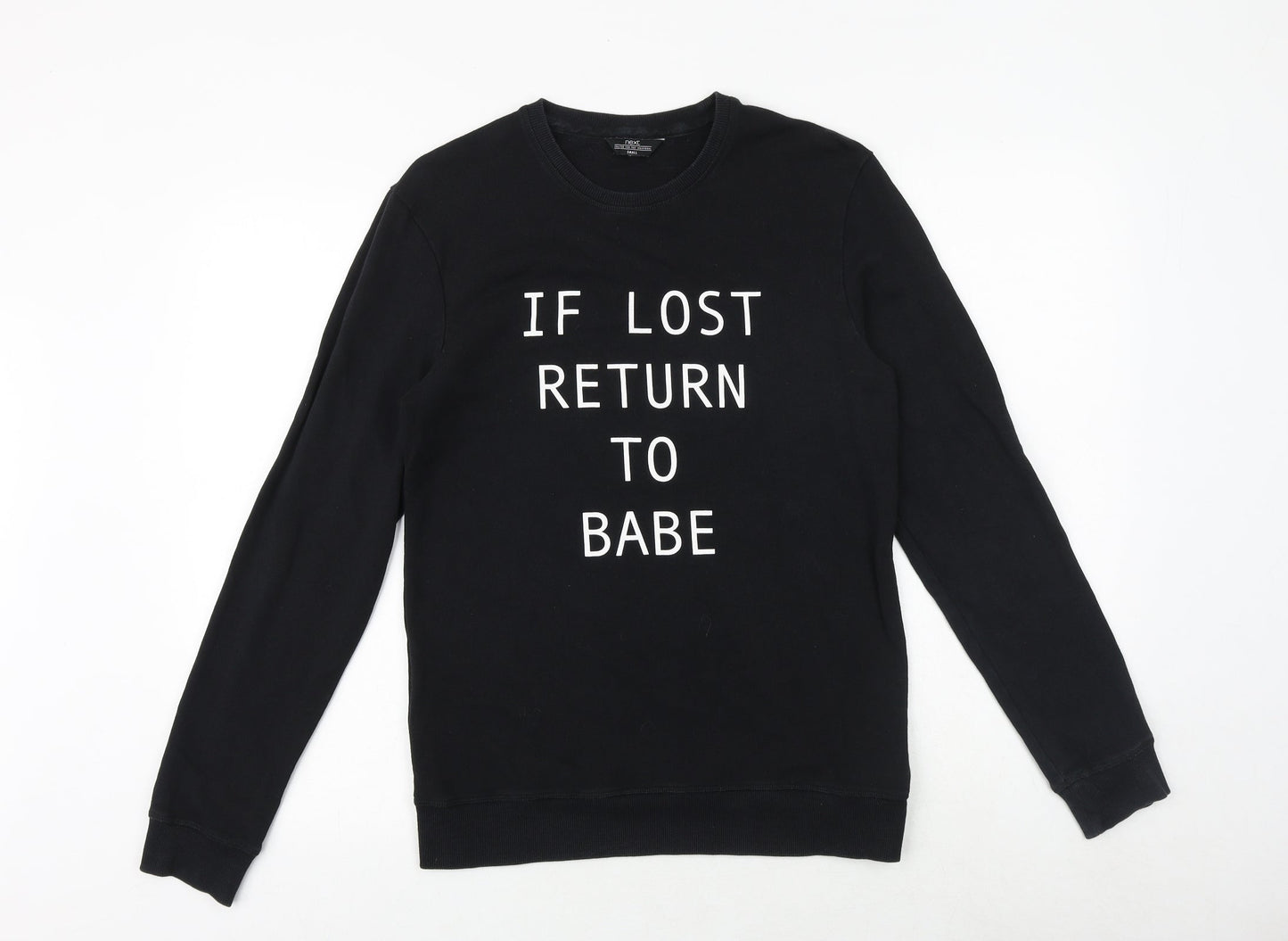NEXT Mens Black Chlorofibre Pullover Sweatshirt Size S - If Lost Return To Babe