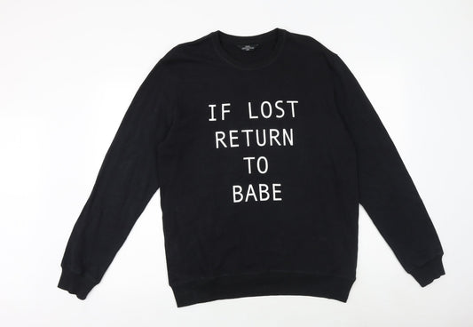 NEXT Mens Black Cotton Pullover Sweatshirt Size L - If Lost Return To Babe