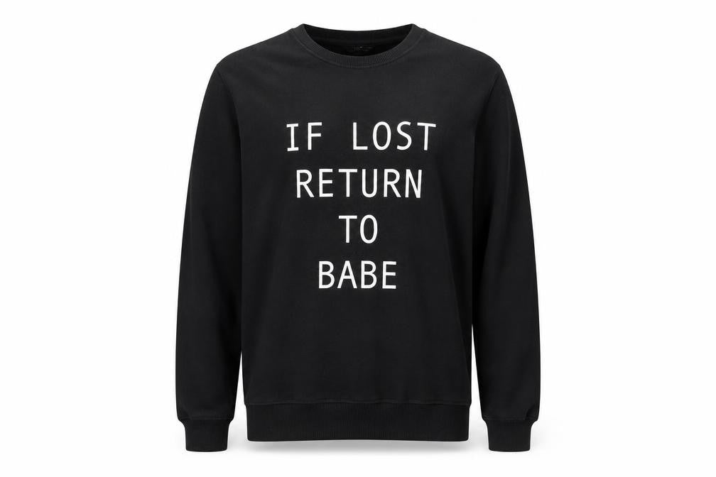 NEXT Mens Black Cotton Pullover Sweatshirt Size L - If Lost Return To Babe