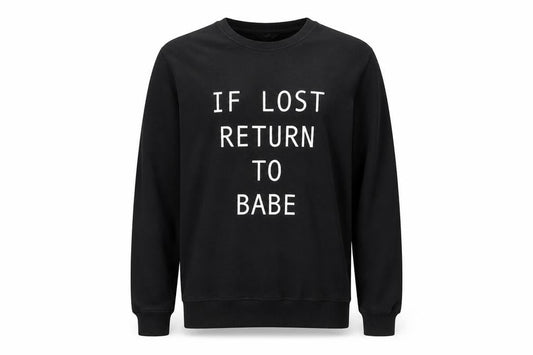 Next Mens Black Cotton Pullover Sweatshirt Size L - If Lost Return To Babe