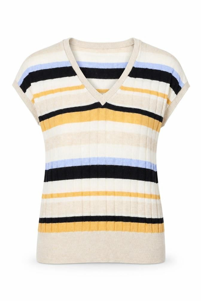 Marks & Spencer Womens Multicoloured V-Neck Striped Acrylic Pullover Jumper Size M