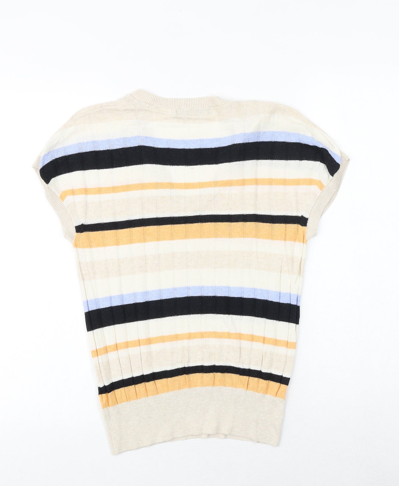 Marks and Spencer Womens Multicoloured V-Neck Striped Acrylic Pullover Jumper Size M