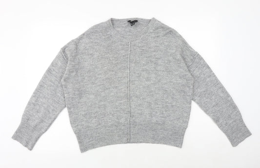 New Look Womens Grey Round Neck Acrylic Pullover Jumper Size M