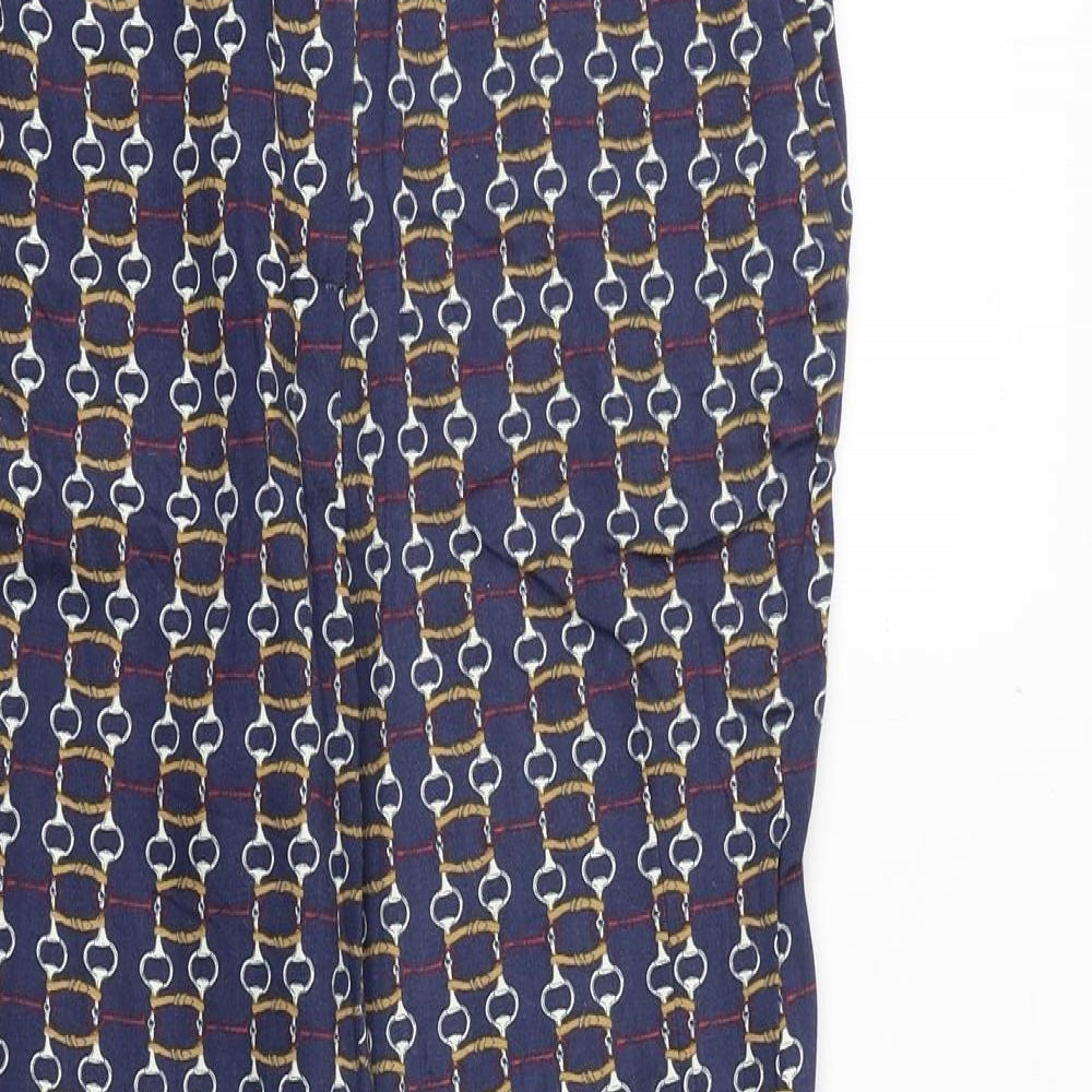 Zara Womens Blue Geometric Polyester Chino Trousers Size 8 Regular Zip