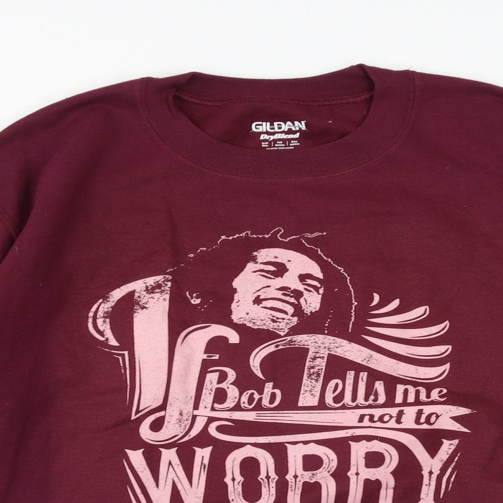 Gildan Mens Red Cotton Pullover Sweatshirt Size S - Bob Marley