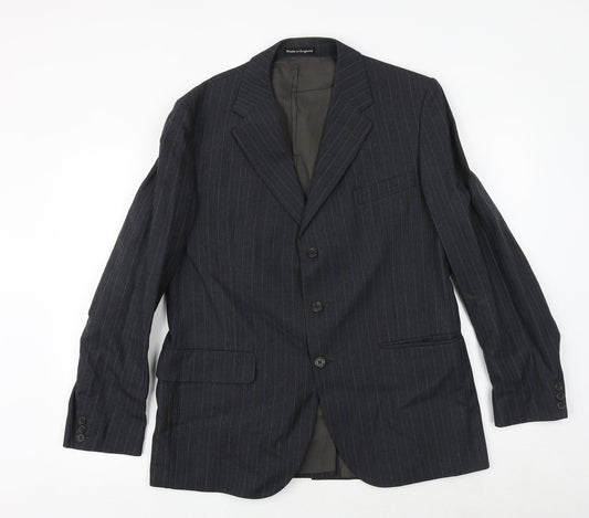 Sackville Mens Blue Striped Polyester Jacket Suit Jacket Size 40 Regular
