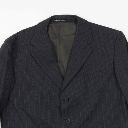 Sackville Mens Blue Striped Polyester Jacket Suit Jacket Size 40 Regular