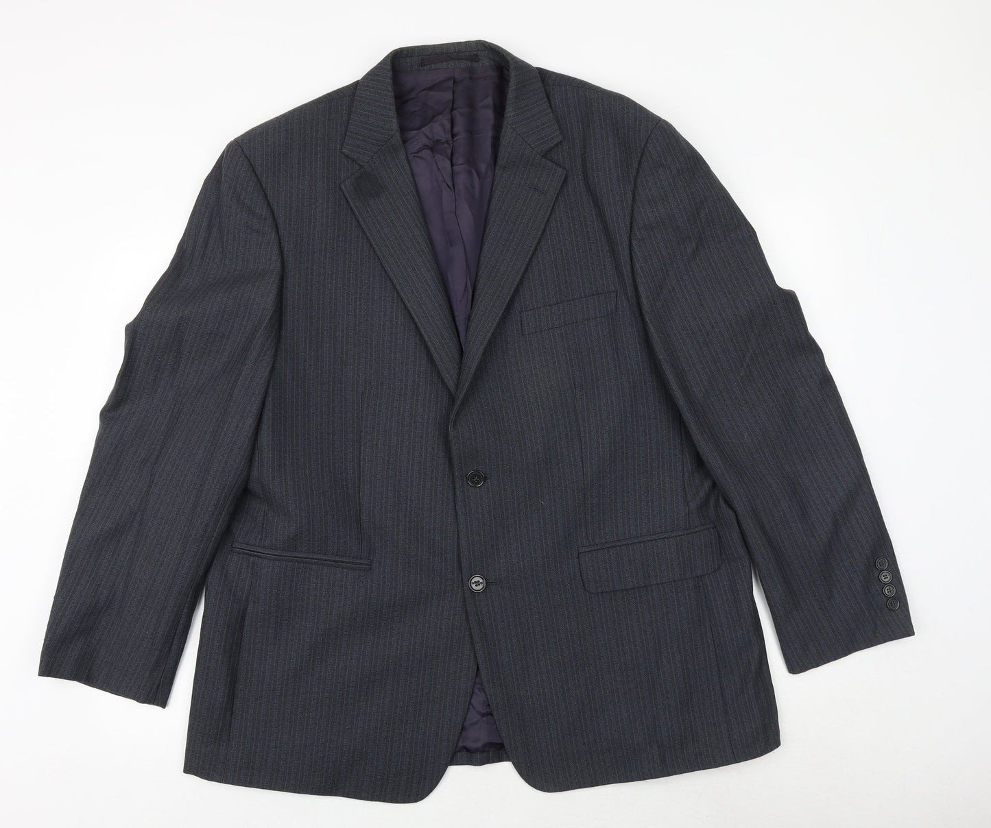 Wellington Mens Blue Striped Wool Jacket Suit Jacket Size 46 Regular