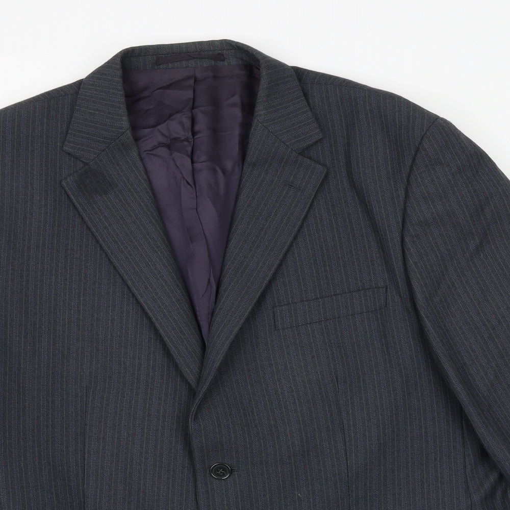 Wellington Mens Blue Striped Wool Jacket Suit Jacket Size 46 Regular