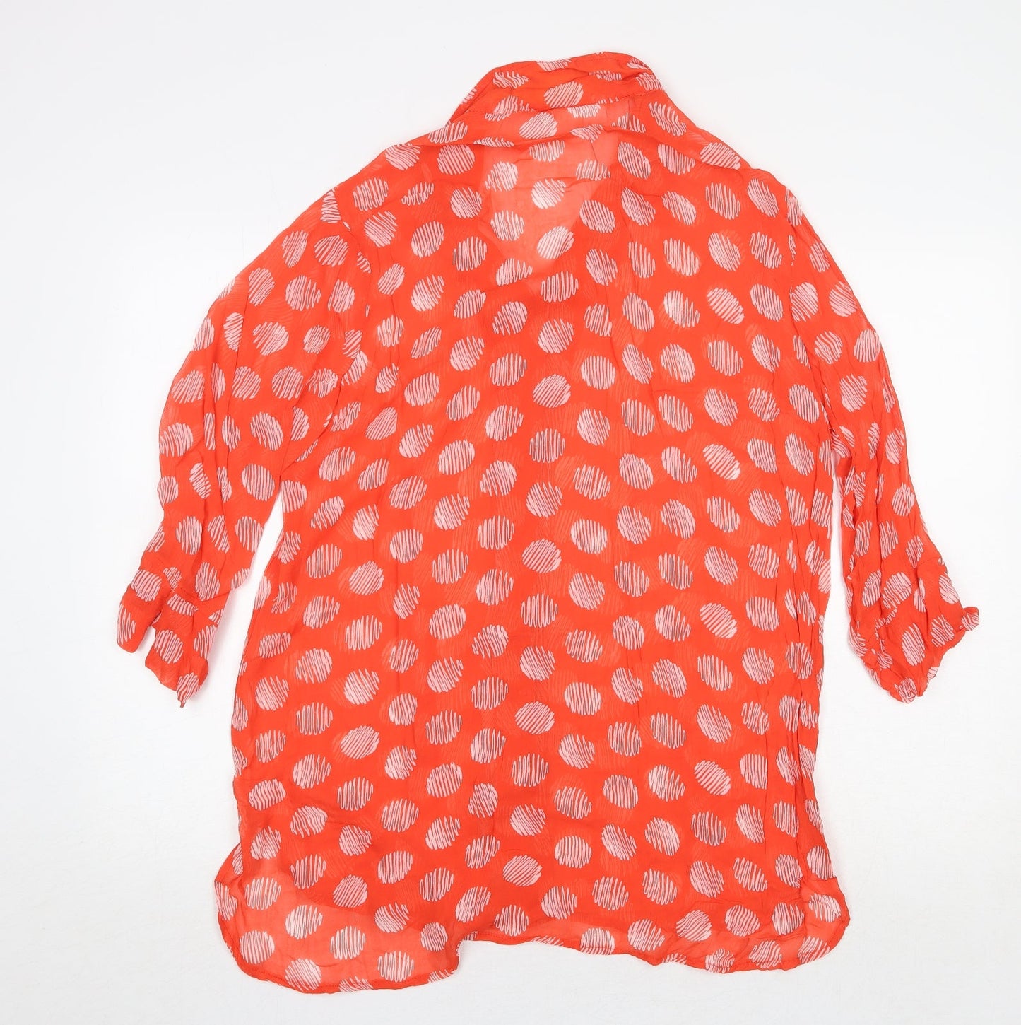 Capri Womens Orange Geometric Polyester Basic Button-Up Size S Collared - Size S/M