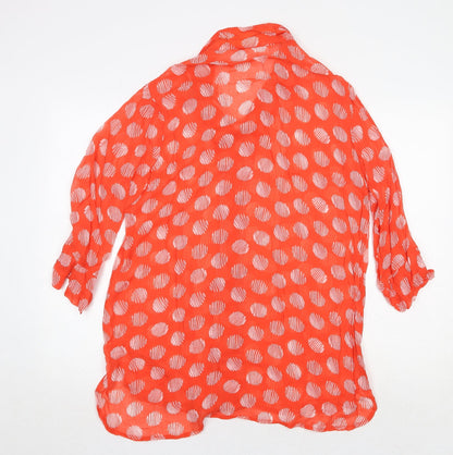 Capri Womens Orange Geometric Polyester Basic Button-Up Size S Collared - Size S/M