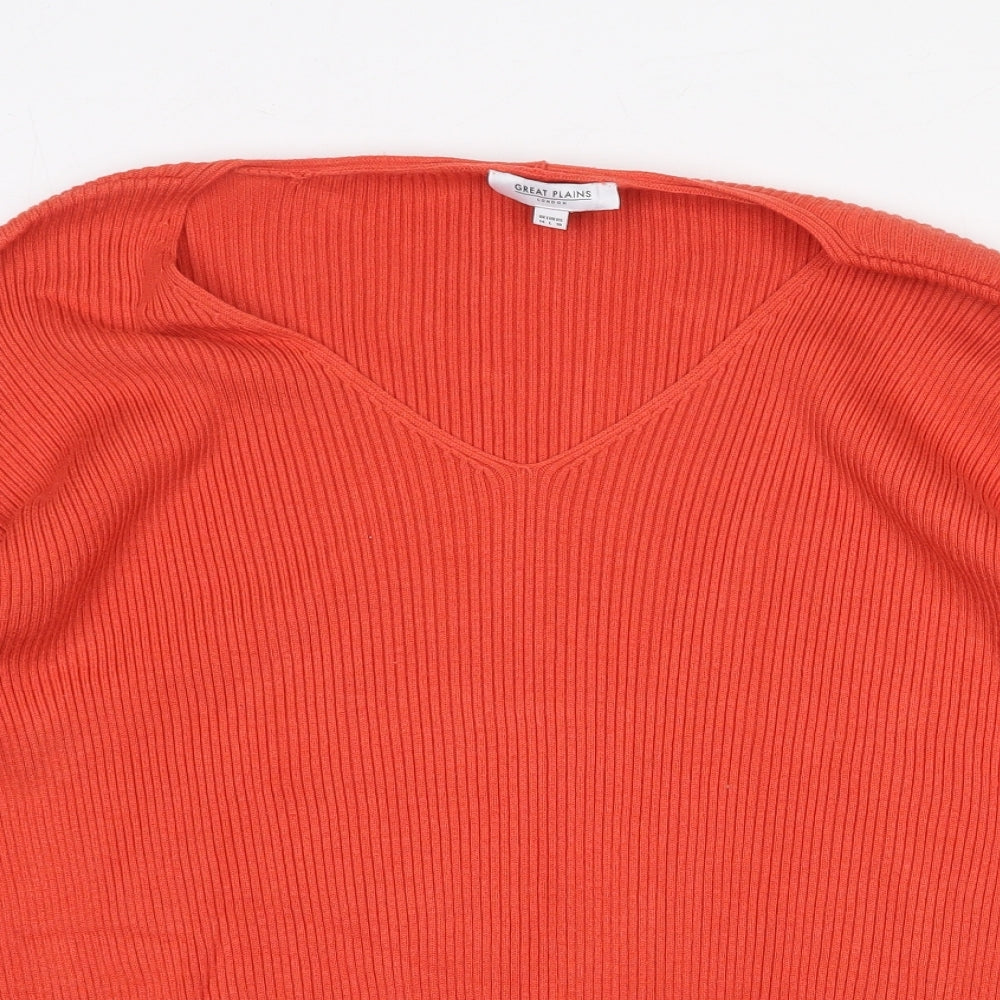 Great Plains Womens Orange V-Neck Polyamide Pullover Jumper Size 14