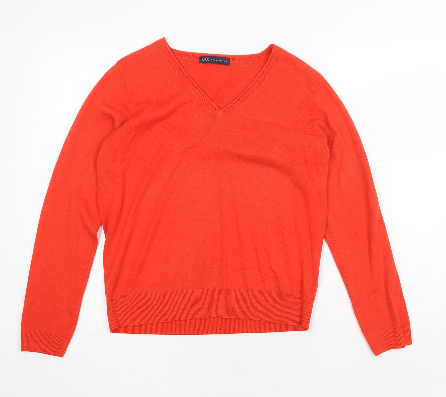 Marks and Spencer Womens Red V-Neck Acrylic Pullover Jumper Size 14