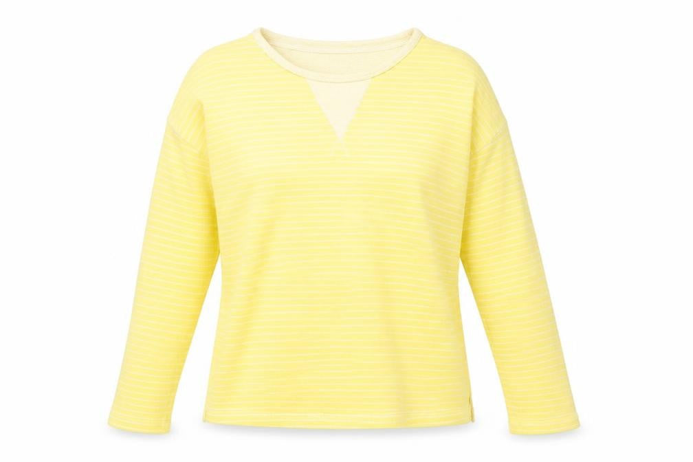 Marks & Spencer Womens Yellow Round Neck Striped Cotton Pullover Jumper Size 12