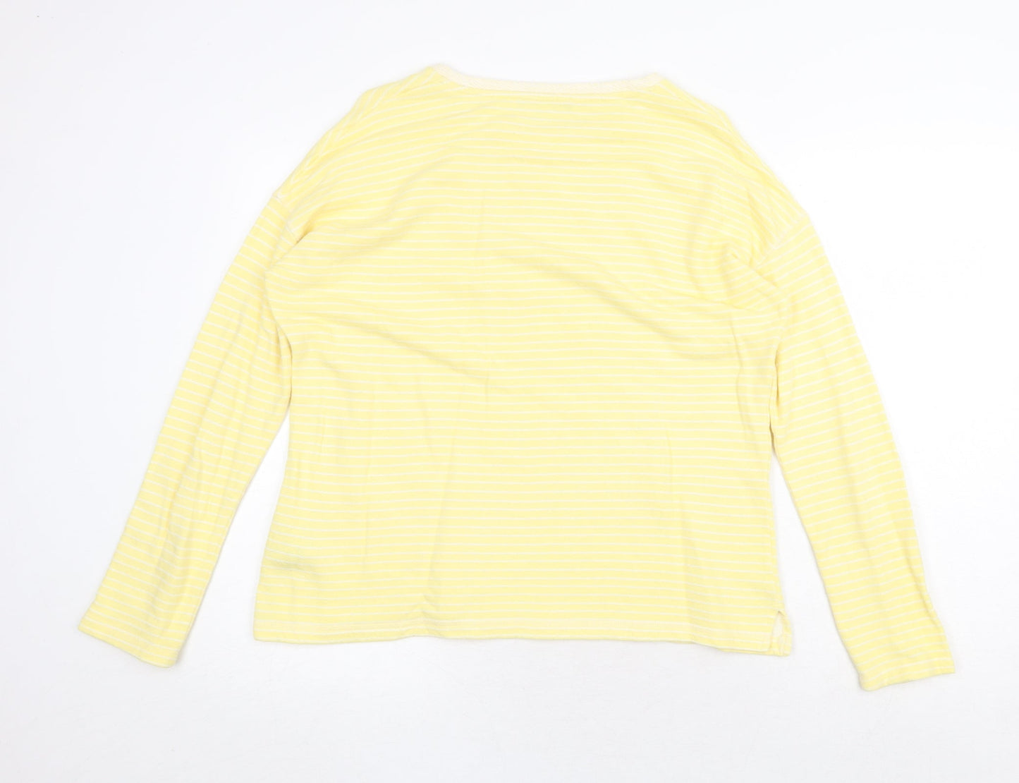 Marks and Spencer Womens Yellow Round Neck Striped Cotton Pullover Jumper Size 12