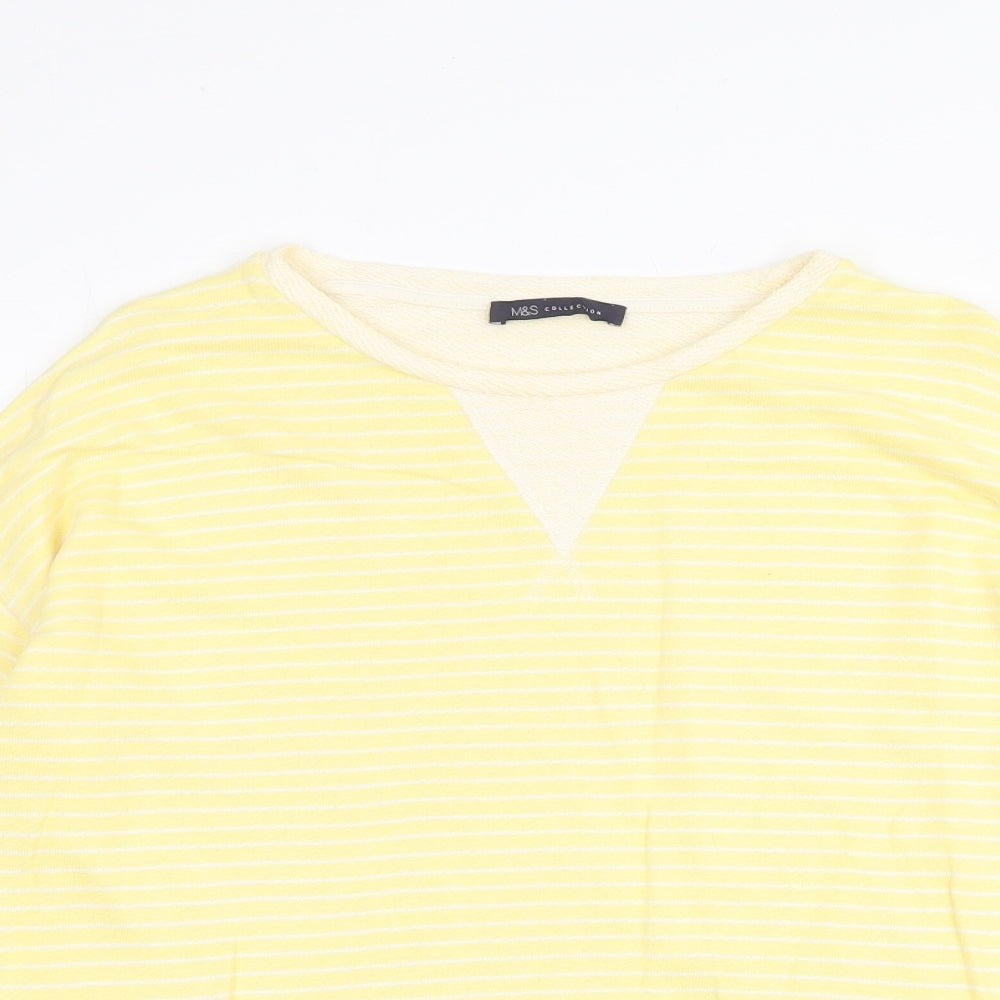Marks and Spencer Womens Yellow Round Neck Striped Cotton Pullover Jumper Size 12