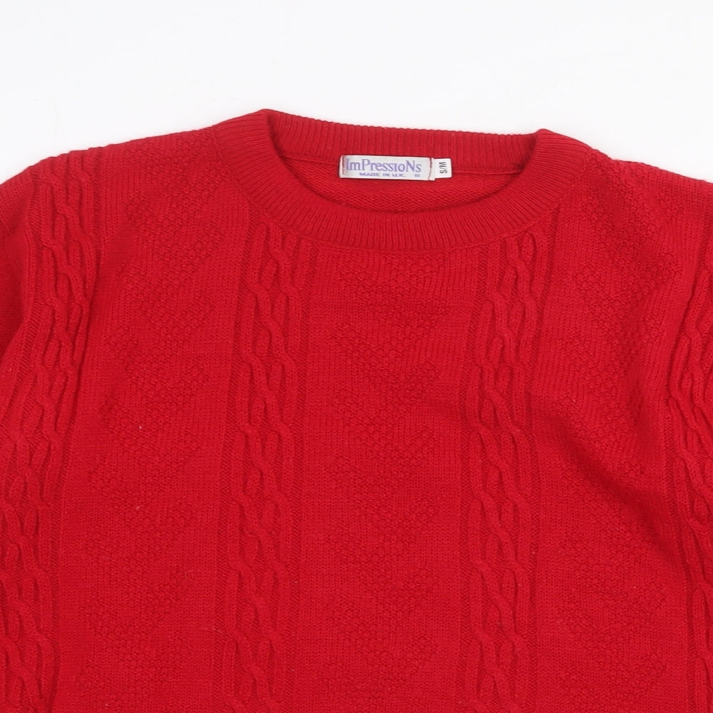 Impressions Womens Red Round Neck Acrylic Pullover Jumper Size S - Size S/M