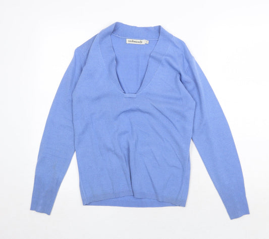 Caskmasoft Womens Blue V-Neck Acrylic Pullover Jumper Size XS